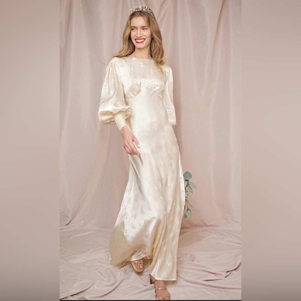 Rixo Bridal Rose Bud Silk Jacquard Clementine Gown 1930s SZ US14/XL UK18